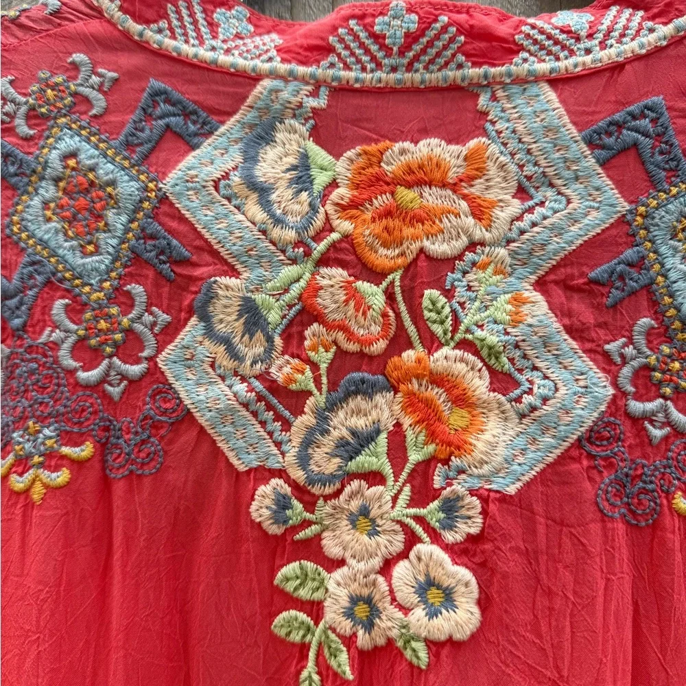Johnny Was size small bright coral tunic beautiful - Picture 2 of 11